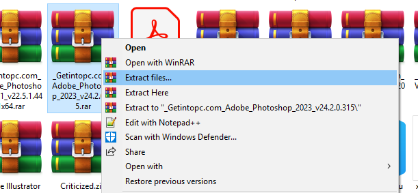 Adobe Photoshop Free को Extract करें: